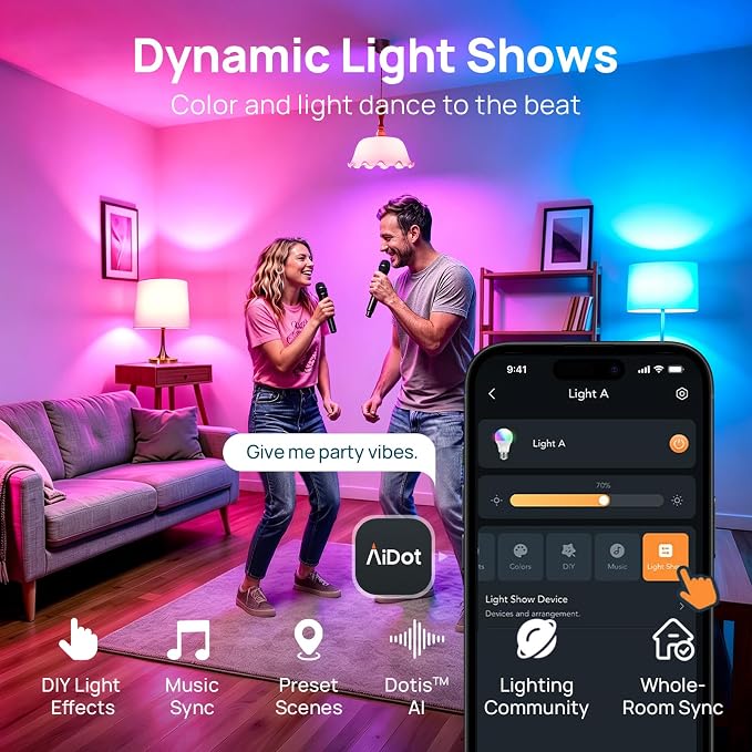 Linkind Smart Light Bulbs, Work with Alexa, Google Home, AiDot | Led Color Changing Light Bulb RGBTW, 2.4G WiFi+Bluetooth, 104 Preset Scene, Music Sync, DIY, Dotis, A19 E26, 60W 800LM, 8Pack - Image 2