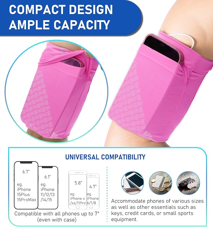 HiRui Universal Sports Armband Cell Phone Armband Sleeves Running Armband for Exercise Workout, Compatible with iPhone 17/17Plus/Pro/16/15/15Plus/14 Samsung Galaxy All Phones (Small, Pink) - Image 5