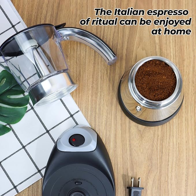Electric Plastic Clear Moka Pot 3-6 Cup 150-300ml Mocha Pot | Stainless Steel Espresso Maker with Detachable Base Ideal Coffee Maker for Home Italian and Cuban Café Coffeemaker Black - Image 7