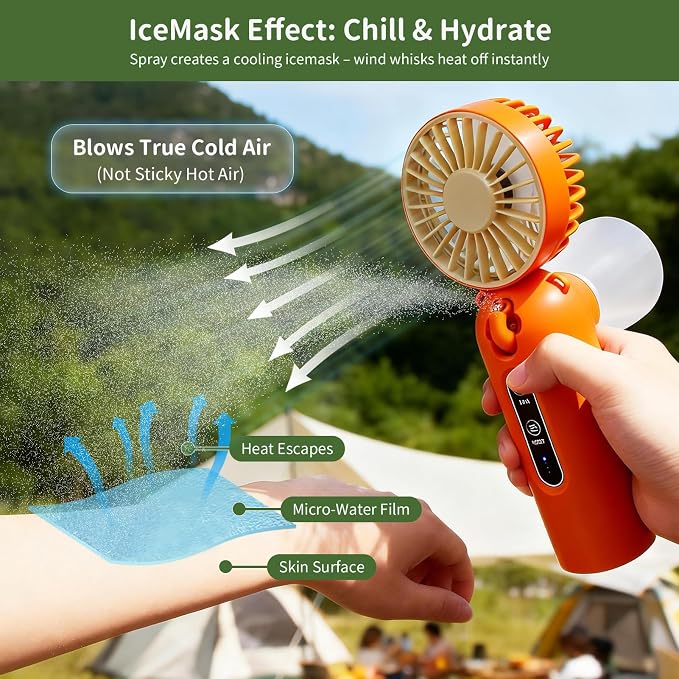 Weljoy Portable Mist Fan Blows Cold Air, 115ml Water Tank, IceMask Cooling Tech, 4000mAh 15H Battery, Handheld Fan for Beach, Music Festivals, Theme Parks, Sports, Outdoor Events, Travel, Summer Gift - Image 2
