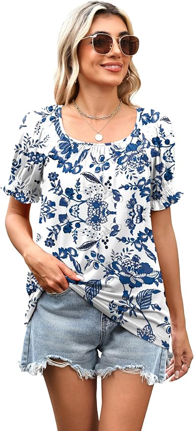 WIHOLL Womens Short Sleeve Square Neck Summer Tops Dressy Casual Blouses Trendy Clothes 2026 - Image 5