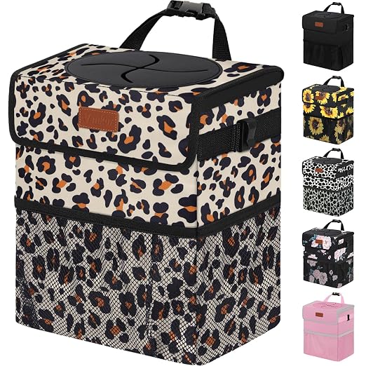 Vankor Cute Car Trash Can, Car Accessories for Women Interior Can Trash Bag Hanging Automotive Garbage Cans Leopard Pattern by Vankor