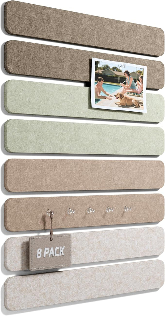 Fluxynara 13" x 2" Felt Wall Panels, Linen Dusk | 8-Pack Includes 50 Push Pins and Adhesive Tabs for Photos, Notes and Decor in Bedroom Doors, Home Office or Studios by FLUXYNARA