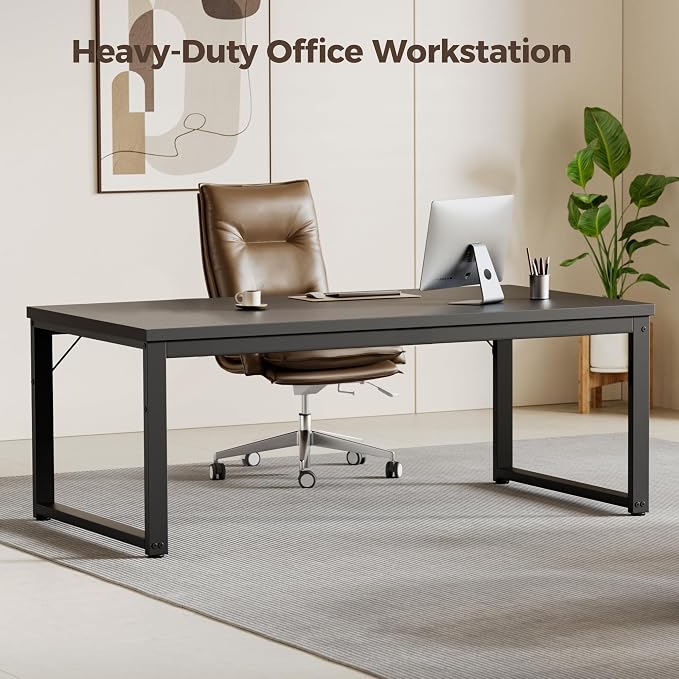Mericonia 40 Inch Computer Desk, 1.2" Thick Small Office Table, Black | Modern Simple Style, Heavy Duty Industrial Frame, Small Study & Writing Table for Home Bedroom Work - Image 3