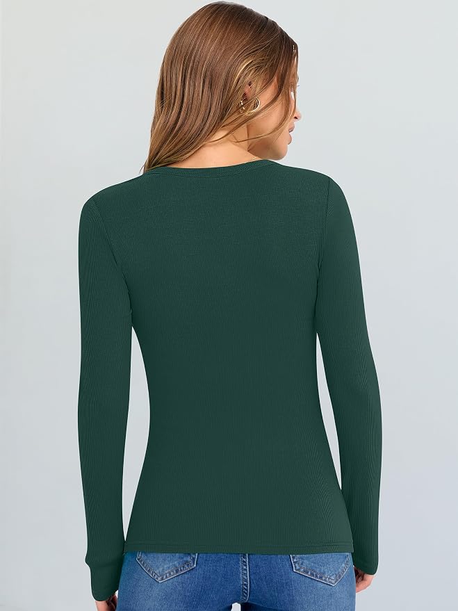 ANRABESS Long Sleeve V Neck Shirts for Women | Soft Comfy Ribbed Knit Fitted Tshirts, Casual Going Out Tops, 2026 Trendy Basic, Fall Winter Underscrub Layering Clothes - Image 5