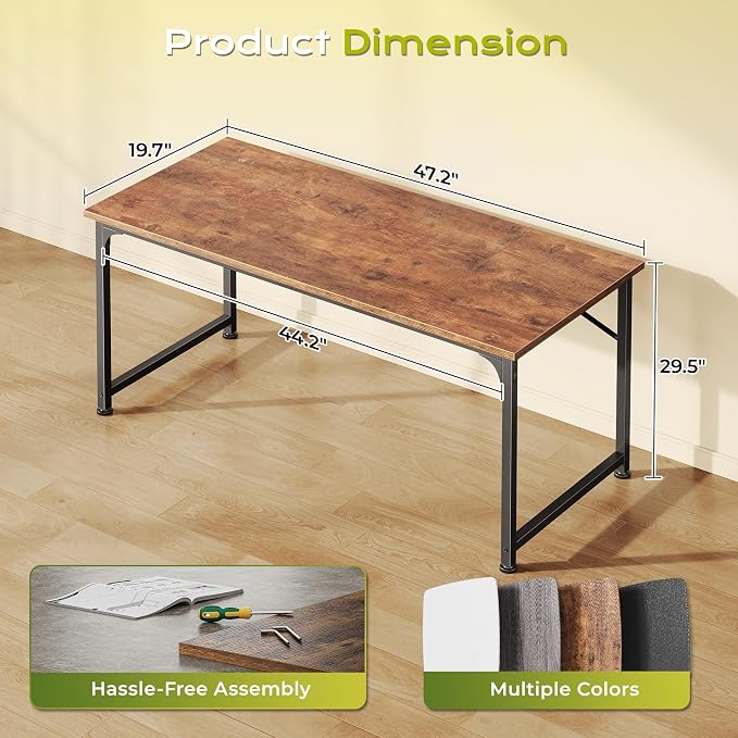 PRAISUN 47 Inch Computer Desk, Home Office Desk with Spacious Desktop, Rustic Brown - Image 3