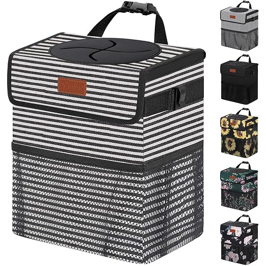 Vankor 3 Gallons Car Trash Can with Lid, Car Trash Bag Bin Hanging Waterproof Automotive Garbage Cans Leak Proof Vehicle Trash Can Stripe by Vankor