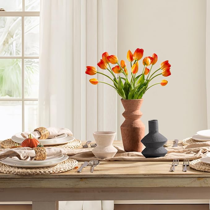 Ceramic Vase Home Table Decor - Flower Vase Set of 3 Living Room Kitchen Decorations Farmhouse Modern Rustic Vases Decorative Centerpiece for Shelf Bedroom Office Bathroom Dining Coffee Desk - Image 2