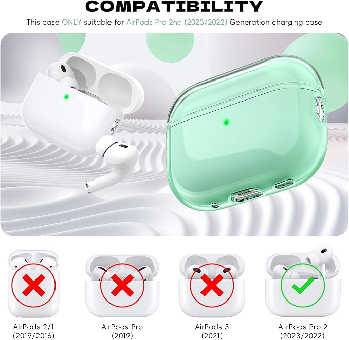 for Airpods Pro 2nd/1st Generation Case Cover, Compatible with Airpods Pro Case 2nd Gen USB C Charging Port, Clear Soft Transparent Military Grade Shockproof Case, Clear Green - Image 5