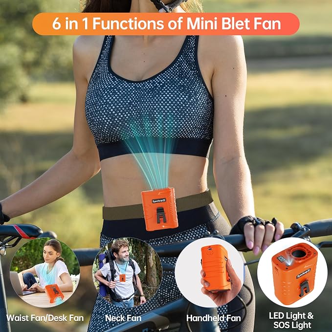 Waist Fan, 5000mAh Rechargeable Belt Clip Fan, 39ft/s Strong Airflow, 5 Speeds, Up to 29H, Wearable Hands-Free Body Cooling with Bottom Air Intake, USB-C for Jobsite Camping Farm - Image 3