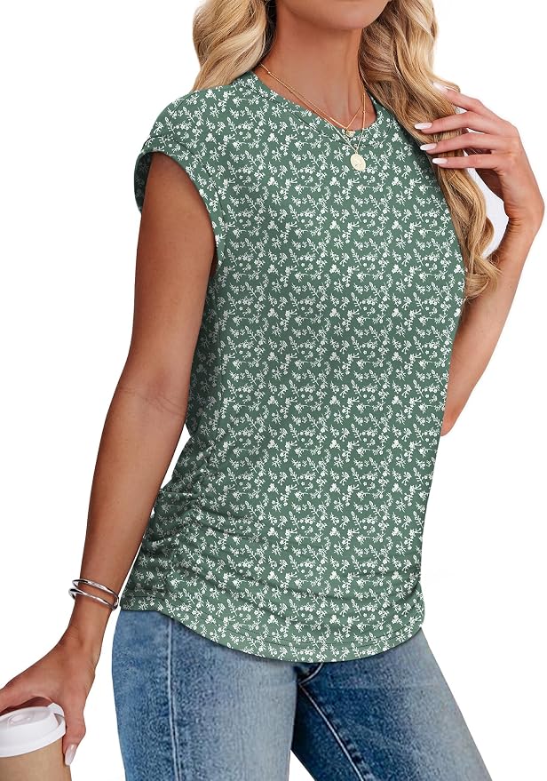 Sampeel Womens Summer Tops Trendy 2026 Ruched Cap Short Sleeve Tshirts Shirts Crew Neck T Shirts Fashion - Image 4