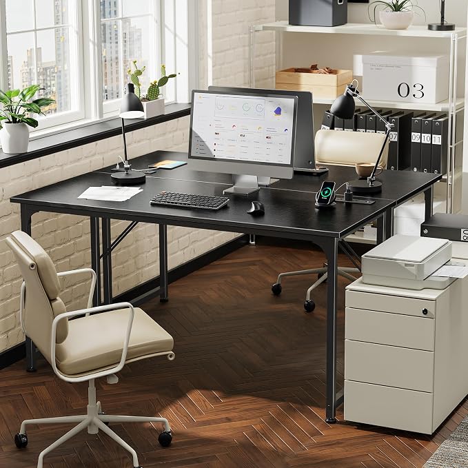 PRAISUN 55 X 20 Inch Computer Desk, Power Outlets, USB-C, Black | Office Desk with 4 AC Outlets, USB & USB-C, Sturdy Metal Frame, Spacious Desktop for Work, Writing, Study & Gaming - Image 2