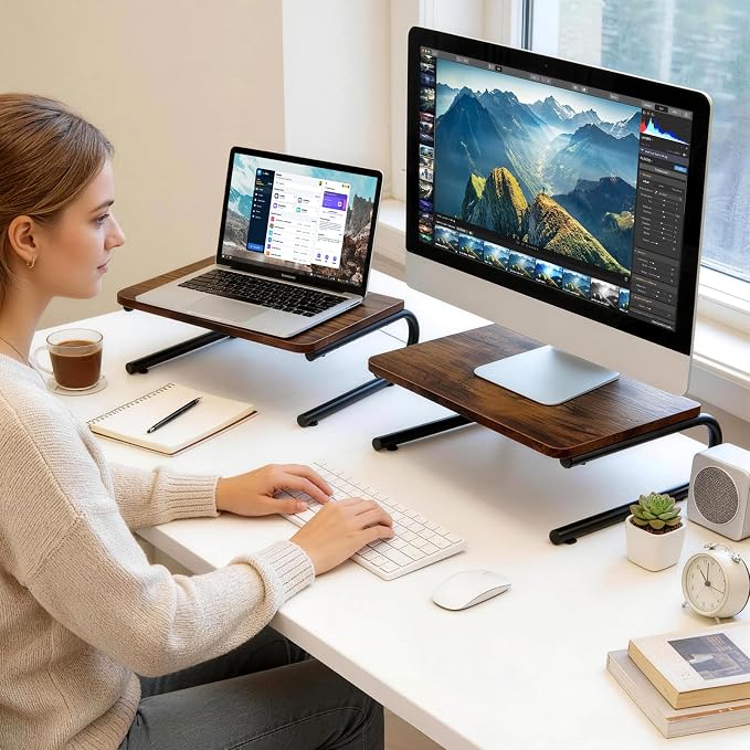 ARCOBIS Monitor Riser for Desk, Wood & Metal Computer Monitor Stand, Laptop, PC, Printer Stand Riser, Rustic Brown - Image 3