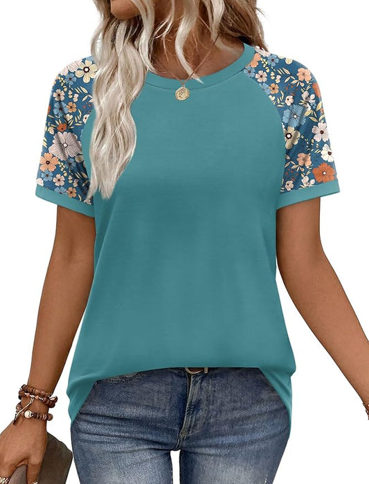 WIHOLL Womens Summer Tops Color Block Short Sleeve Raglan Shirts Spring Fashion Clothes Vacation Outfits by WIHOLL