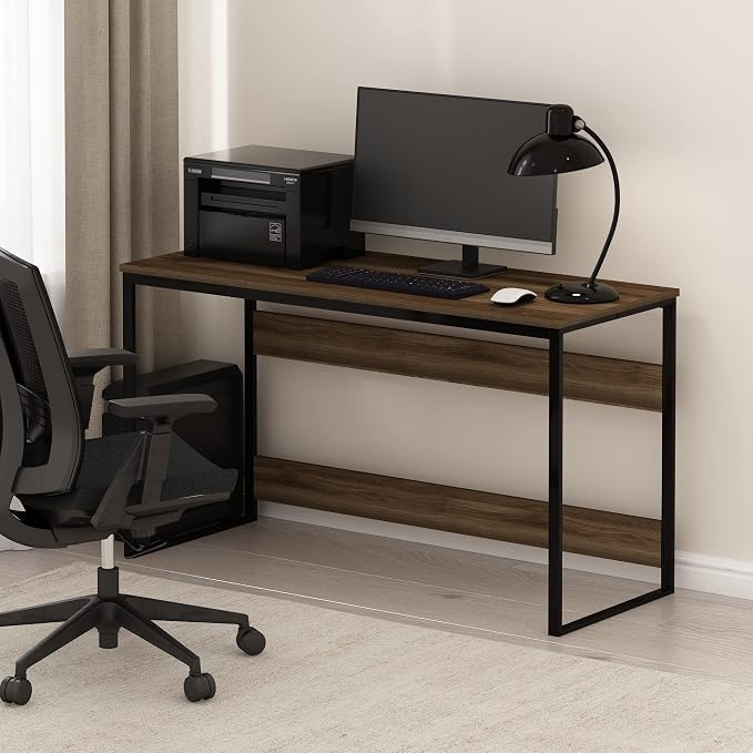 Furinno Moretti Desk, 52 Wide Metal Frame Gaming Desk, Rectangular Computer Desk, Writing Desk, Office Desk for Home Office, Study Room, Dorm, Bedroom, Brown Walnut by Furinno-FitsYourSpaceFitsYourBudget