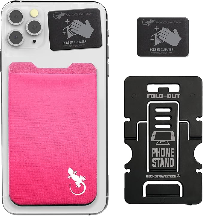 Phone Wallet - Adhesive Card Holder - Cell Phone Pouch - Stick on Lycra Pocket by Gecko - Carry Credit Cards and Cash by GeckoTravelTech