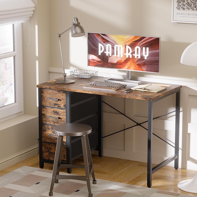 Pamray 32 Inch Computer Desk with 4 Drawers Small Office Desk for Home Bedroom Study Writing Simple Modern Computer Table Vintage - Image 2