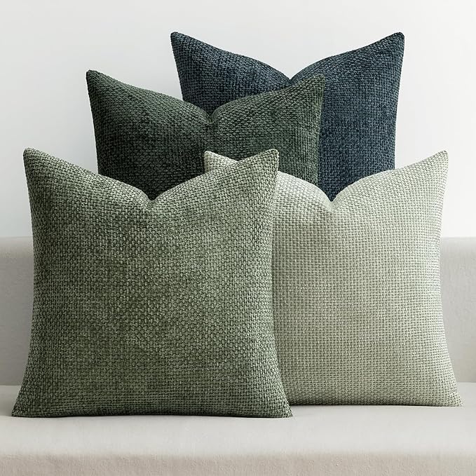 MIULEE Pack of 4 Couch Throw Pillow Covers 22x22 Inch Green Forest Soft Decorative Chenille Pillow Covers Farmhouse Accent Cushion Covers for Boho Home Decor Spring Sofa Bedroom Living Room by MIULEE