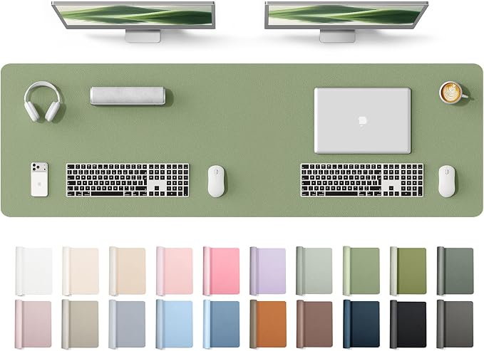 YSAGi Leather Desk Protector, Office Mat, Large Mouse Mat, Non-Slip PU Leather Blotter, Laptop Desk Mat, Waterproof Writing Pad for Office and Home(Bamboo Green, 63" x 17.2") by YSAGi