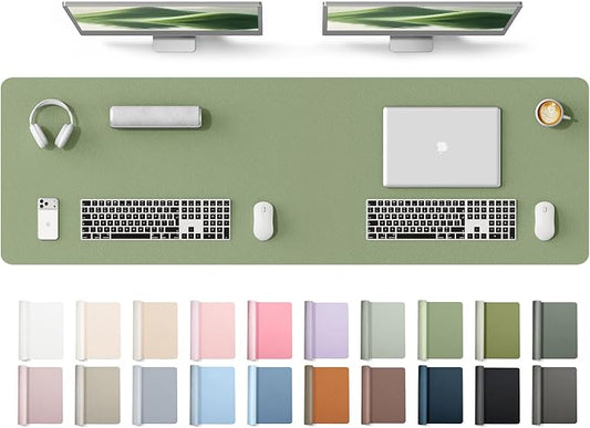 YSAGi Leather Desk Protector, Office Mat, Large Mouse Mat, Non-Slip PU Leather Blotter, Laptop Desk Mat, Waterproof Writing Pad for Office and Home(Bamboo Green, 63" x 17.2") by YSAGi