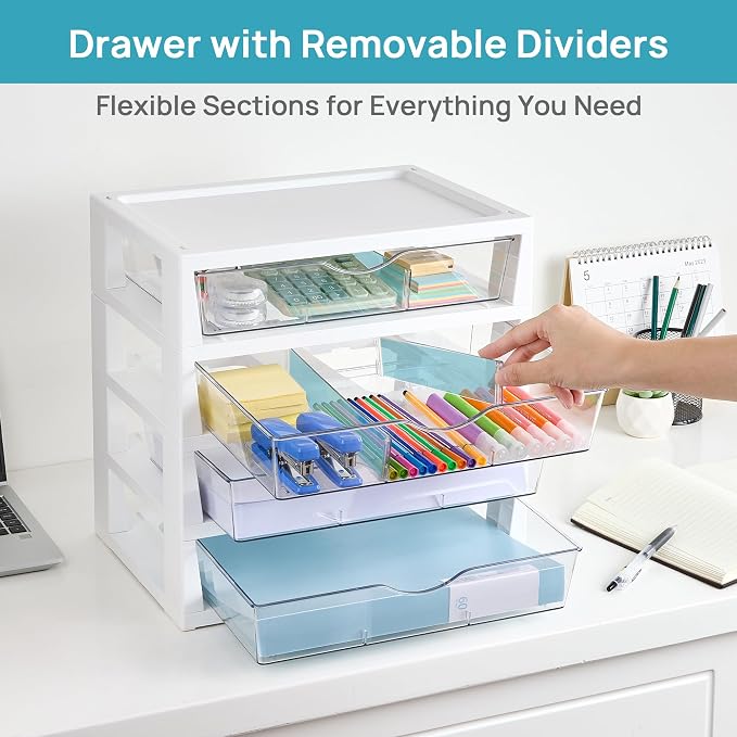Vtopmart Clear Desktop Organizer, 4-Tier Drawer Storage with Dividers - Image 3
