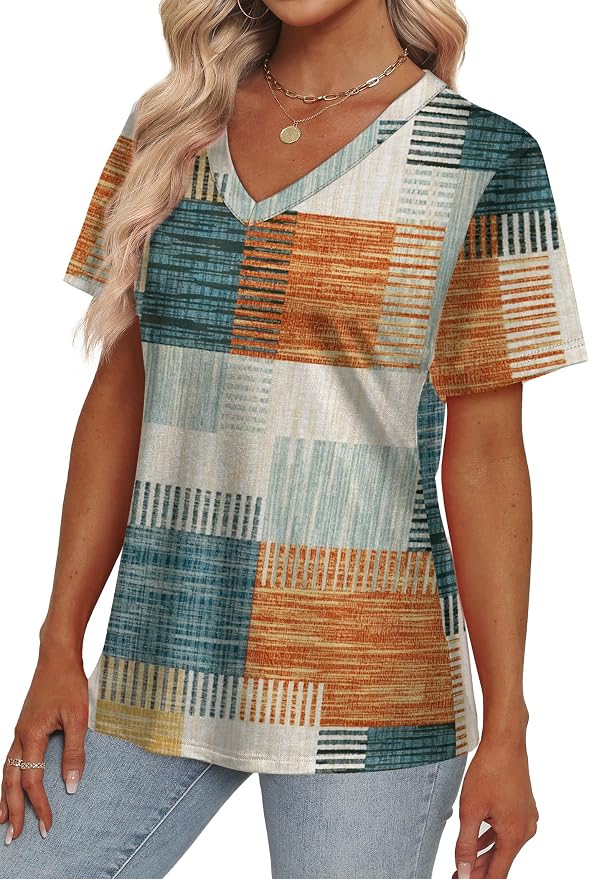 Alaroo Womens Summer Tops 2026 V Neck Short Sleeve Shirts Trendy Dressy Casual Vacation Outfits Printed - Image 4