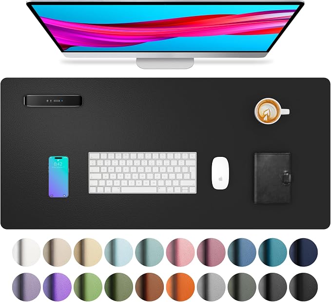 Aothia Non-Slip Waterproof PU Leather Desk Pad Protector for Mouse, Writing Desk, Office, Home, Laptop Blotter, 23.6" x 13.7", Black by AothiaSimpleNaturalUnique