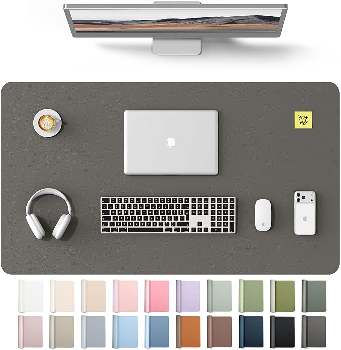 YSAGi Leather Desk Protector, Office Mat, Large Mouse Mat, Non-Slip PU Leather Blotter, Laptop Desk Mat, Waterproof Writing Pad for Office and Home(Dark Grey, 40" x 24") by YSAGi
