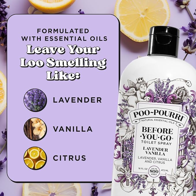 Poo-Pourri Before-You-Go Toilet Spray Refill, Lavender Vanilla,16 Fl Oz, Up to 800 Uses, Bathroom Odor Deodorizer with Essential Oils for Home or Work, Lavender, Vanilla and Citrus Scent - Image 8