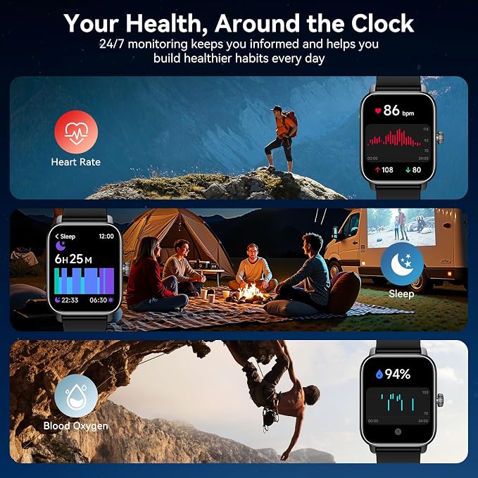 Smart Watches for Men Women with Alexa Built-in, Bluetooth Call, 1.85" HD Touchscreen, 120+ Sport Modes, IP68 Waterproof, 7-Day Battery, 24/7 Heart Rate & Sleep Monitor for Android iPhone (Black) - Image 4