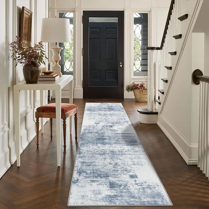 2'6''x8' Runner Rugs Washable Rug: Modern Abstract Living Room Rug Soft Anti-Skid Thin Carpet Indoor Floor Non-Shedding Carpets for Bedroom Dining Room Farmhouse Nursery Home Office - Blue White - Image 6