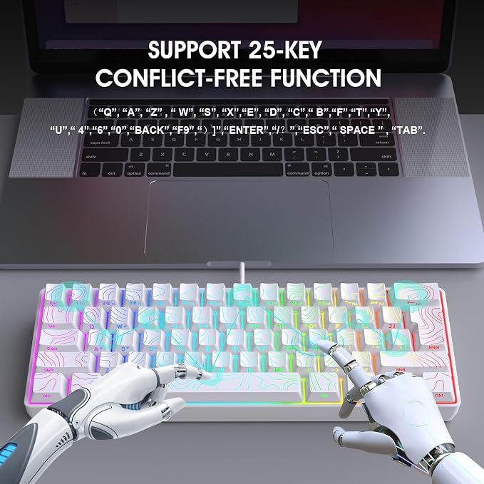 Snpurdiri 60% Wired Gaming Keyboard, 61 Keys RGB Contour Line (White) | Backlit Ultra-Compact Small Gaming Keyboard for PC/Mac Gamer, Typist, Travel, Easy to Carry on Business Trip - Image 8