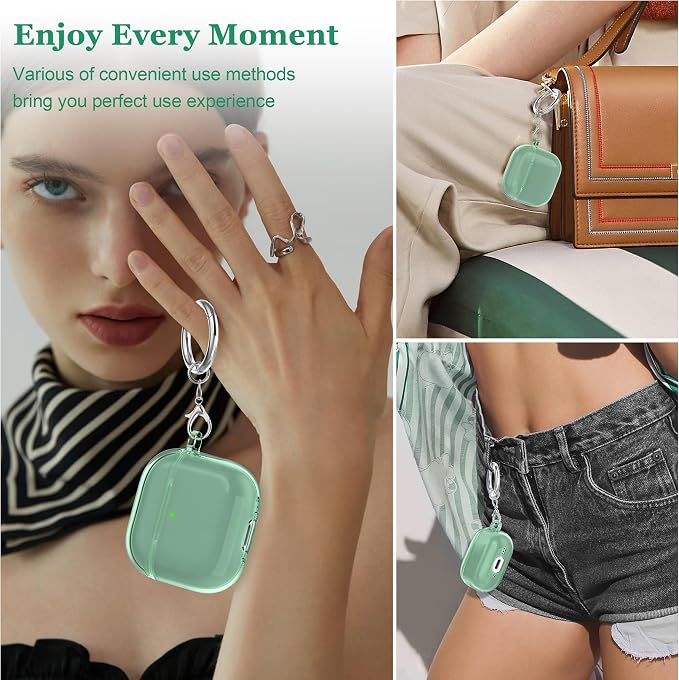 for AirPods 4th Generation Case Cover 2024, Military-Grade Shockproof, Soft TPU Highly Transparent Anti-Yellowing for AirPods 4 Case with Cleaning Kit & Cute Round Buckle, Clear Green - Image 2