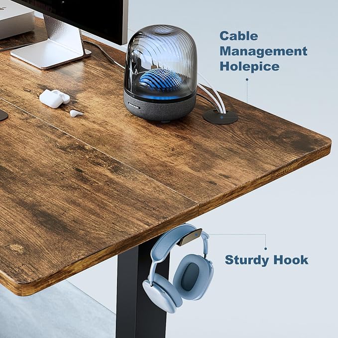 DUMOS 63 Inch Electric Standing Desk, Memory Adjustable Home Office Desk | Sit Stand Up Desk for Work Home Office,Adjustable Desk, Rising Computer Table with Splice Board,Cable Management,Hook,Brown - Image 7