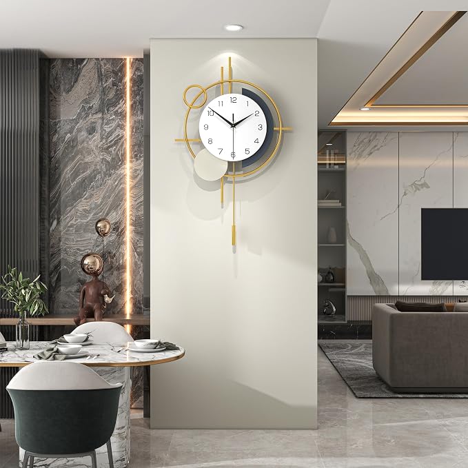 Large Wall Clocks for Living Room Decor Modern Wall Clock Battery Operated Silent Non-Ticking for Bedroom Office Kitchen Home Decoration Gold Metal Unique Wall Watch Clock 17.7x27.3in - Image 2