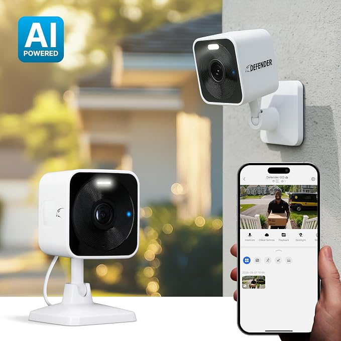 Defender GO 2K AI Powered WiFi Indoor/Outdoor Home, Business, Pet, Baby Security Camera, AI Detection, Dual Band, Spotlight/Siren, Color Night Vision, 2-Way Talk, Works with ClearVu App - Image 2