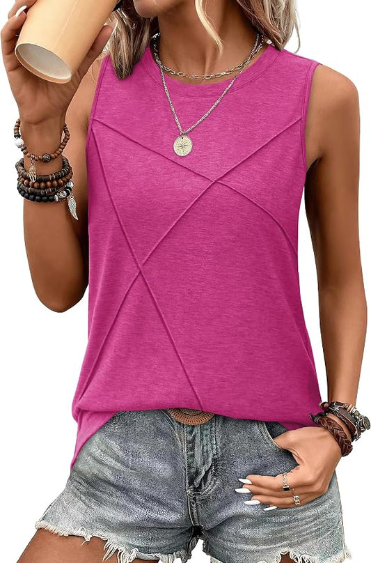 WIHOLL Women's Sleeveless Summer Crewneck Loose Fit Tank Tops by WIHOLL