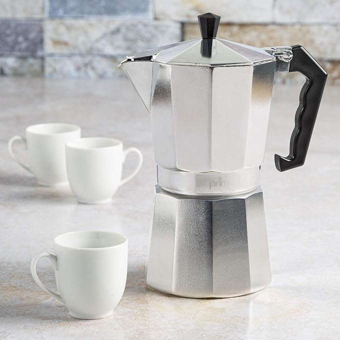 Primula Classic Stovetop Espresso and Coffee Maker, Moka Pot for Italian and Cuban Café Brewing, Greca Coffee Maker, Cafeteras, 9 Espresso Cups, Silver - Image 5