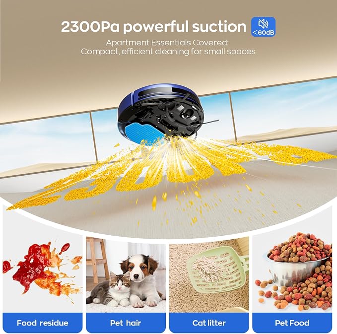 MANVN Robot Vacuum and Mop Combo for Pet Hair, Robotic Vacuum for Hard Floors and Carpets, 2.87'' Ultra-Slim, with 3D Obstacle Avoidance, Wi-Fi/App/Voice Controlled, Self-Charging - Image 6