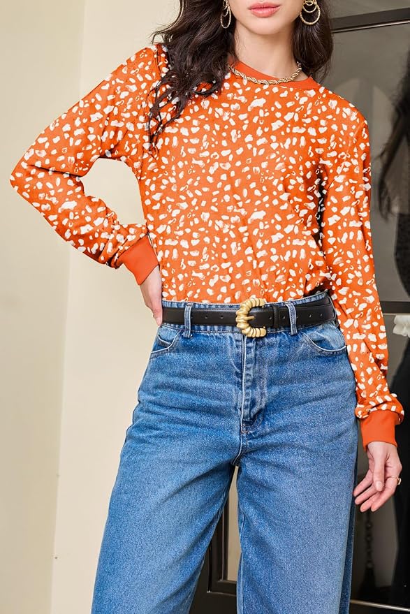 EVALESS Womens Crewneck Long Sleeve Tops Casual Polka Dots Tops Fall 2026 Tshirts Shirts - Image 5
