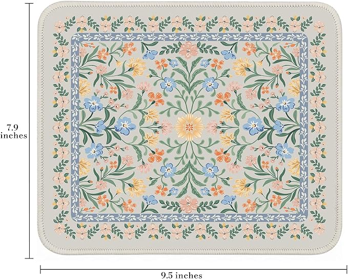 iCasso Aesthetic Small Mouse Pad, 9.5x7.9in,Home Office, Green Floral | Mini Portable Travel Mousepad, Anti-Slip and Comfortable Cloth Mouse Mat with Stitched Edges for Computer, Home - Image 2