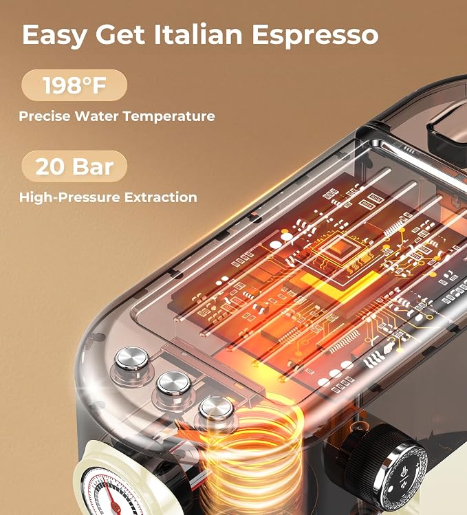 atatix 20 Bar Espresso Machine with Milk Frother, Compact Espresso Maker | Stainless Steel Coffee Machine with Precise Temp Control & 44oz Removable Water Tank for Latte, Cappuccino, Creamy White - Image 5