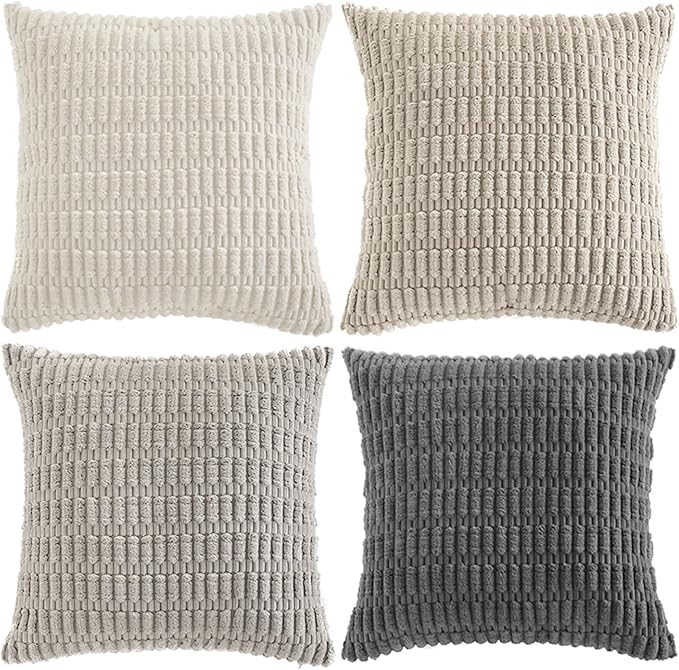 Fancy Homi 4 Packs Decorative Throw Pillow Covers for Living Room Couch Bed, Modern Farmhouse Boho Home Décor Accent Cushion Case, 18" x 18", Grey Series - Image 9