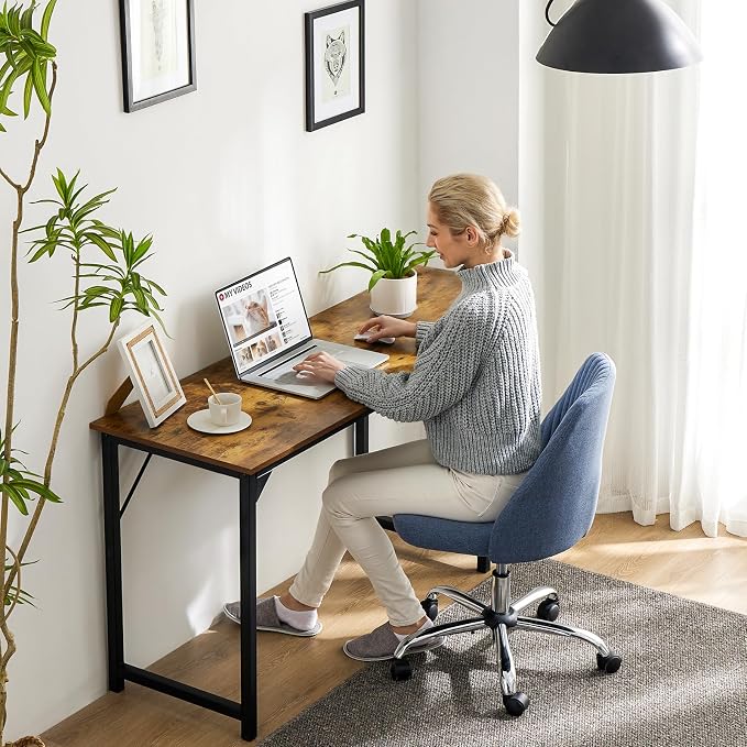 Sweetcrispy Computer Desk, Small Office 44 Inch Writing Work Study Student Teacher Home Bedroom Table with Metal Frame Wood Tabletop, Compact Modern Study Table for Home Use, Brown - Image 2