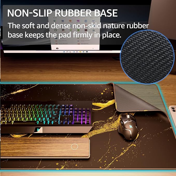 KTRIO Large Gaming Mouse Pad, Desk Mat, 31.5 x 15.7 in Black Gold, XXL | Smooth Micro-Weave Surface, Artistic Pattern Design, Non-Slip Rubber Base, Durable Stitched Edges, Office & Home Use - Image 4