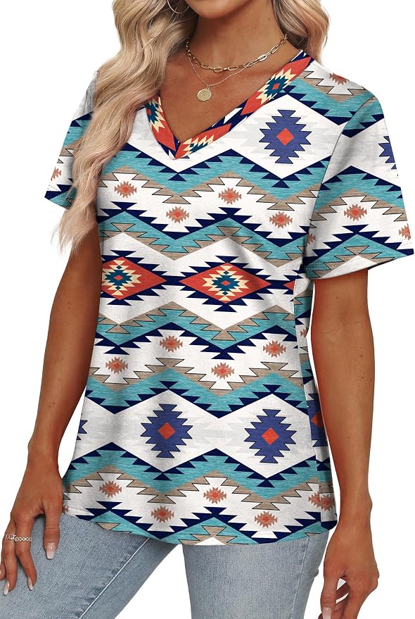 Alaroo Womens Summer Tops 2026 V Neck Short Sleeve Shirts Trendy Dressy Casual Vacation Outfits Printed - Image 4