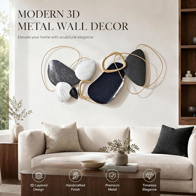 Axioglo 40" Large Wall Decor,3D Abstract Metal Wall Art for Living Room | 40" x 20" metal wall decor with layered metal texture, mounting hardware, two-way display - Image 2
