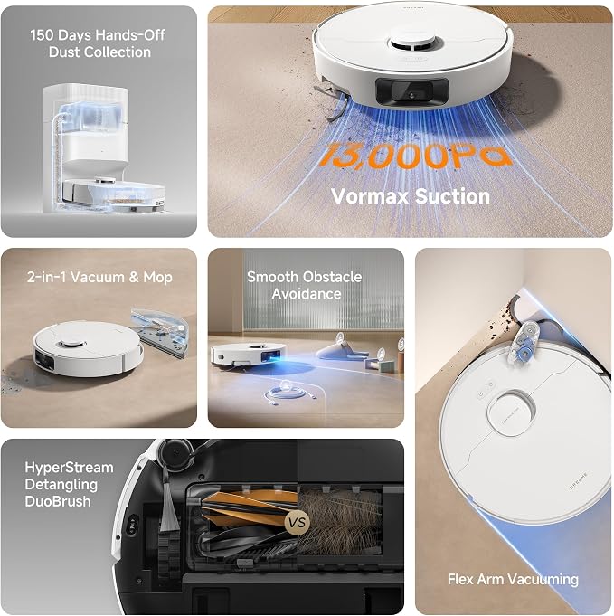 DREAME D20 Pro Plus Robot Vacuum, 13,000Pa Suction, DuoBrush for Pet Hair, Corner Cleaning, Self Emptying, LDS Navigation Laser Avoidance, Vacuum Mop, Hard Floors&Carpets, 5,200mAh Battery White | 13,000Pa Suction, Corner Cleaning, 150-Day Auto-Empty w... - Image 10