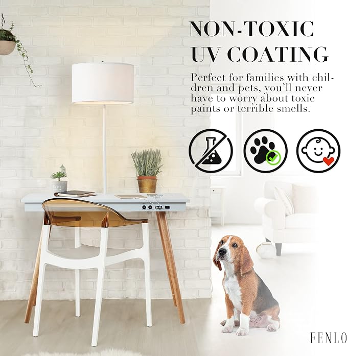 FENLO Future 39" Mid Century Modern Desk for Home Office, Office Desk with USB Charging Station, Wireless Charging, USB, USB-C Ports, White - Image 6