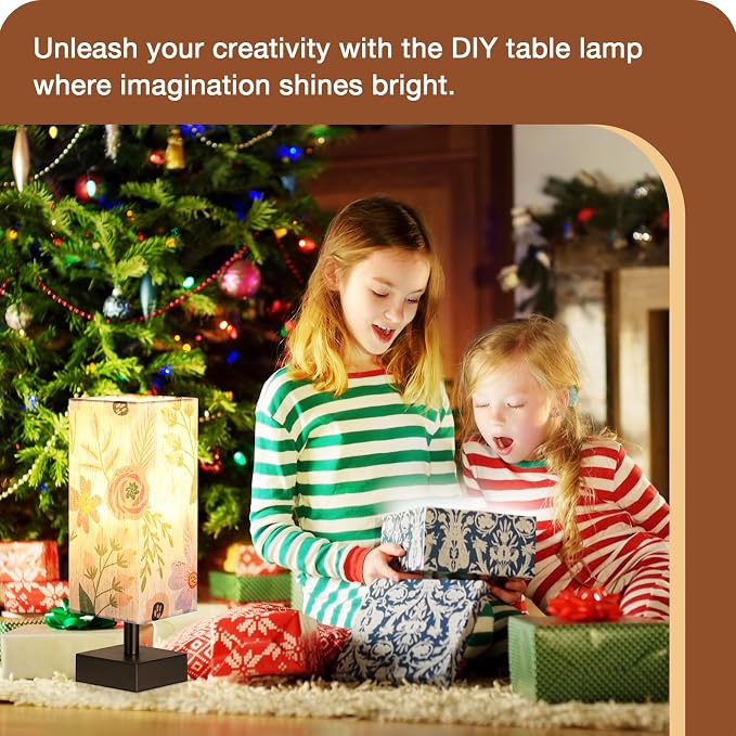 aooshine Small Bedside Table Lamp for Bedroom - Square Floral Fabric Shade | Inline Rocker Switch, Corded Electric, Bulb Not Included, 12.8" Mini Table Lamp for Nightstand, Desk, Dorm, Office - Image 5